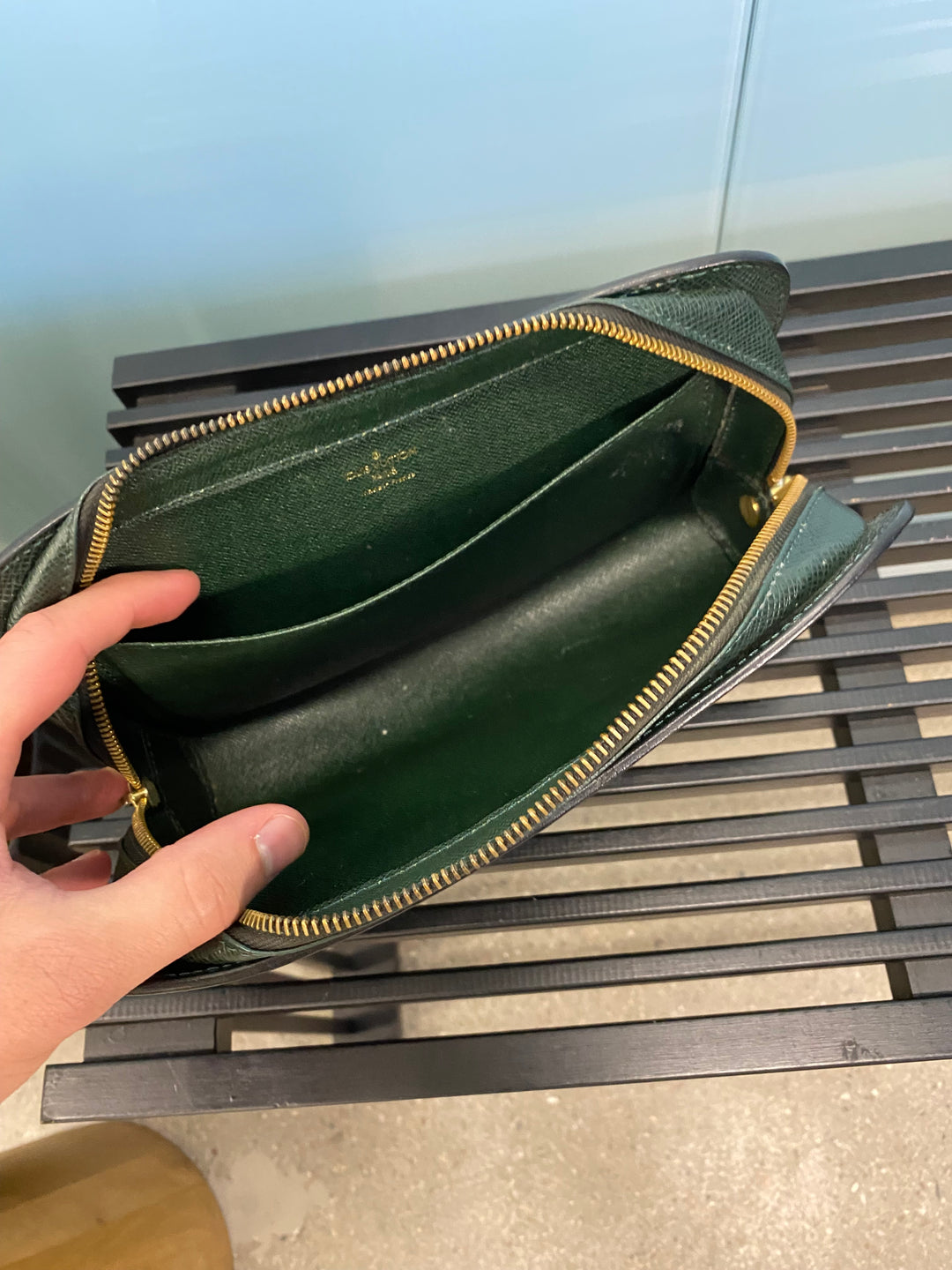 Louis Vuitton Green Taiga Leather Baikal Pouch (7581)