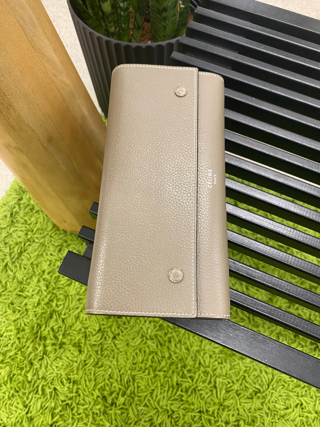 Celine Grey Leather Double Snap Long Wallet (3354)
