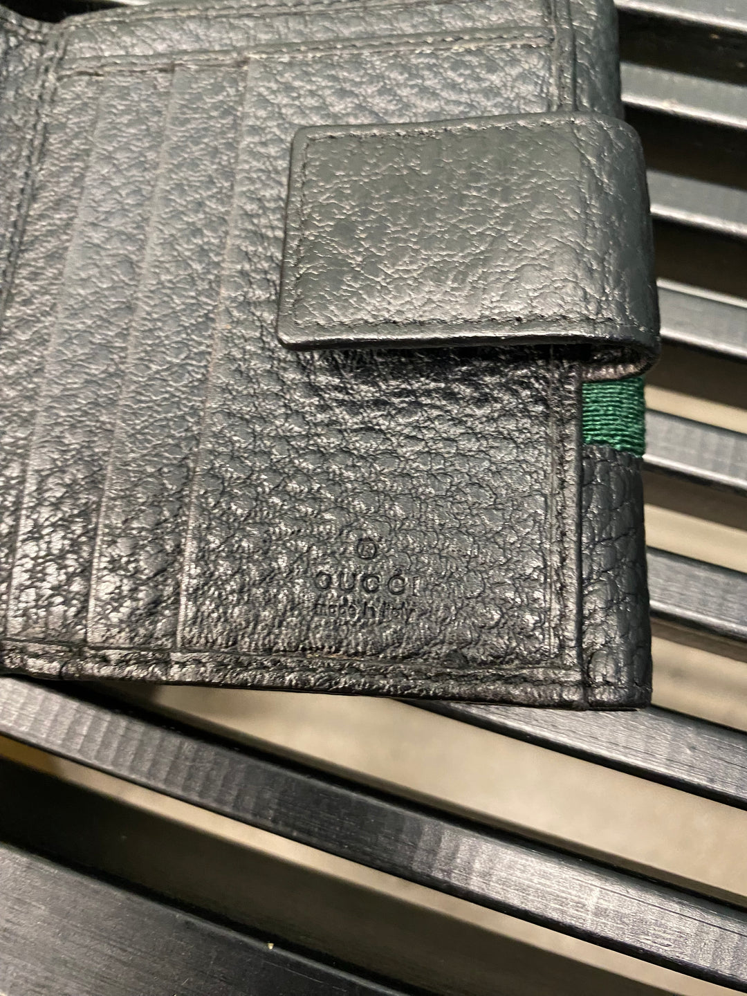 Gucci Black Leather Sherry Line Interlocking GG Compact Wallet (8380)