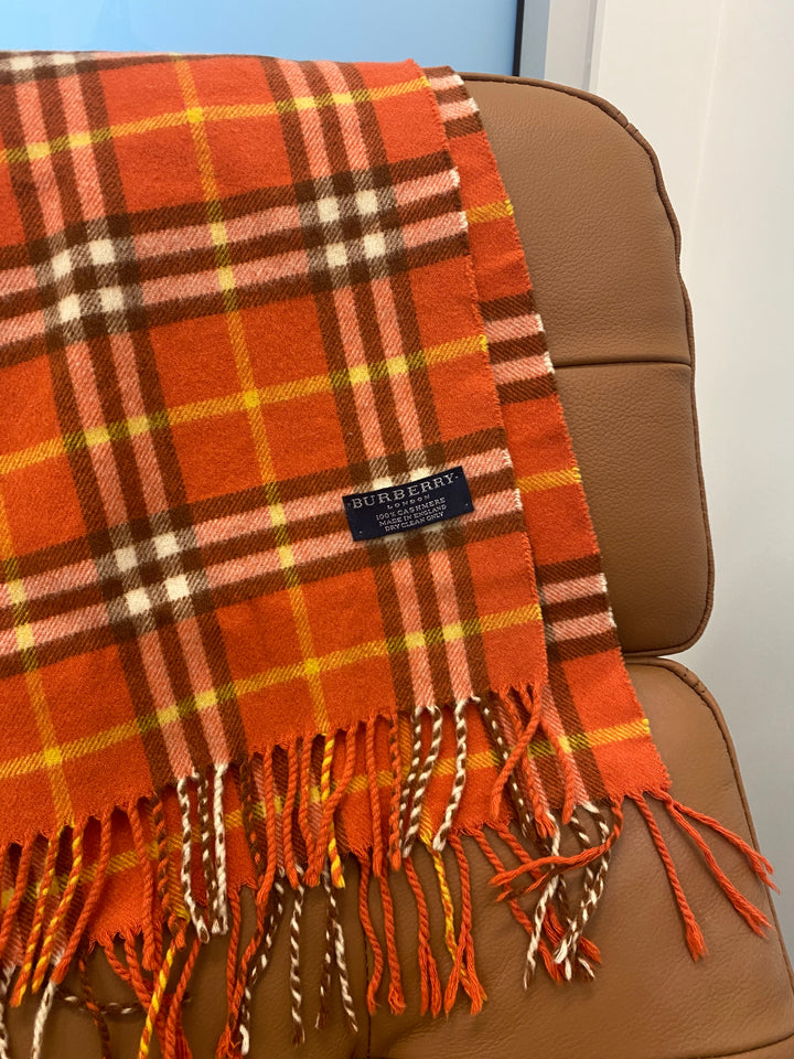Burberry Orange Check Cashmere Scarf (3407)