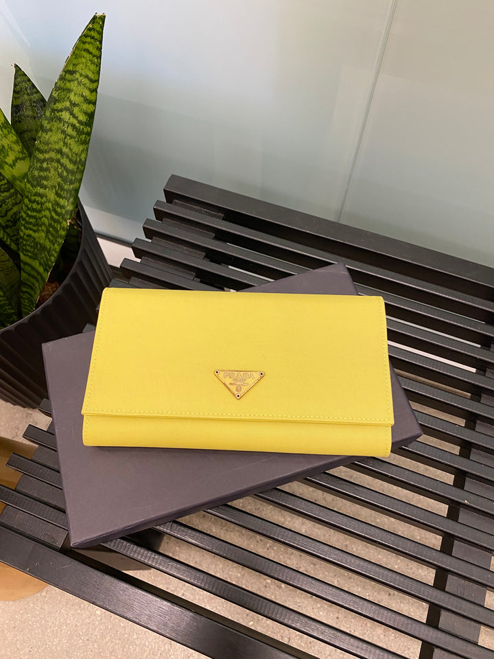 Prada Yellow Nylon Double Snap Wallet (5388)