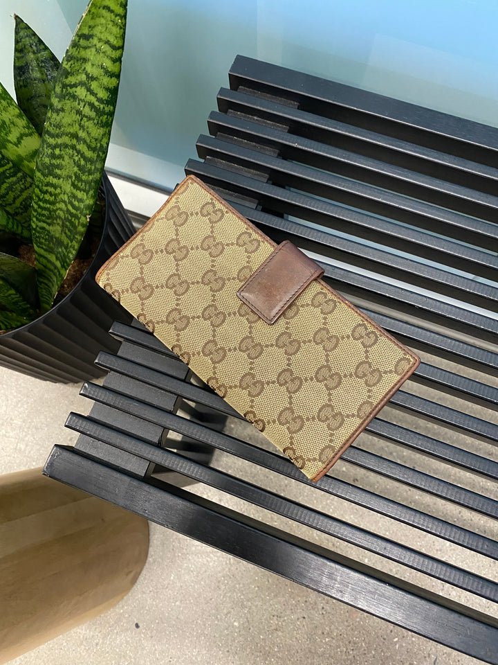 Gucci GG Canvas and Brown Leather Long Wallet (8365)