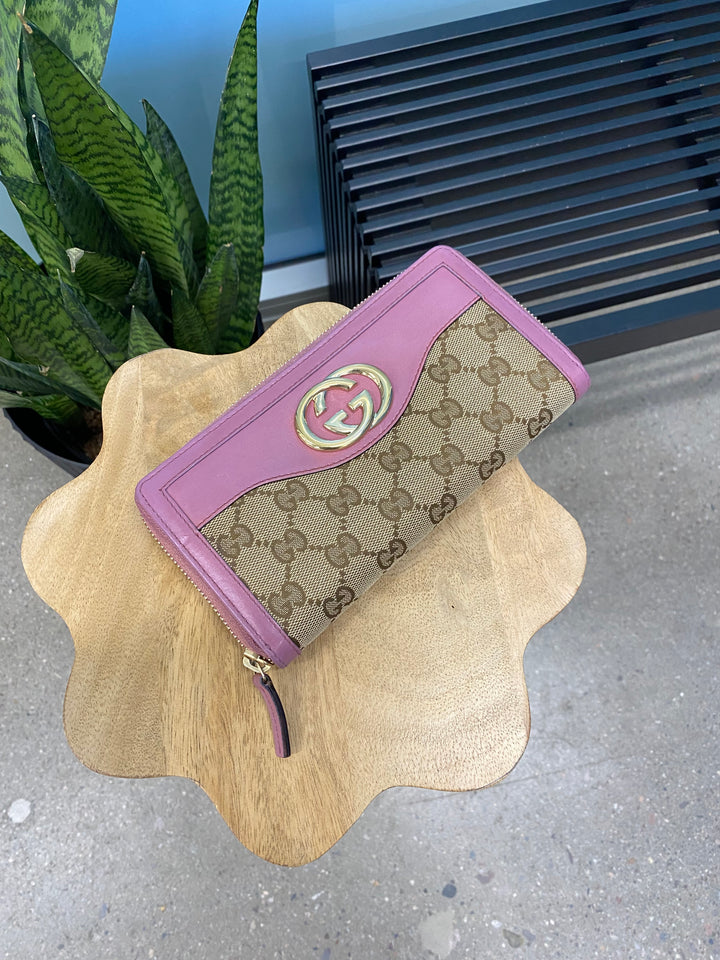 Gucci GG Canvas and Pink Leather Zippy Wallet (1837)
