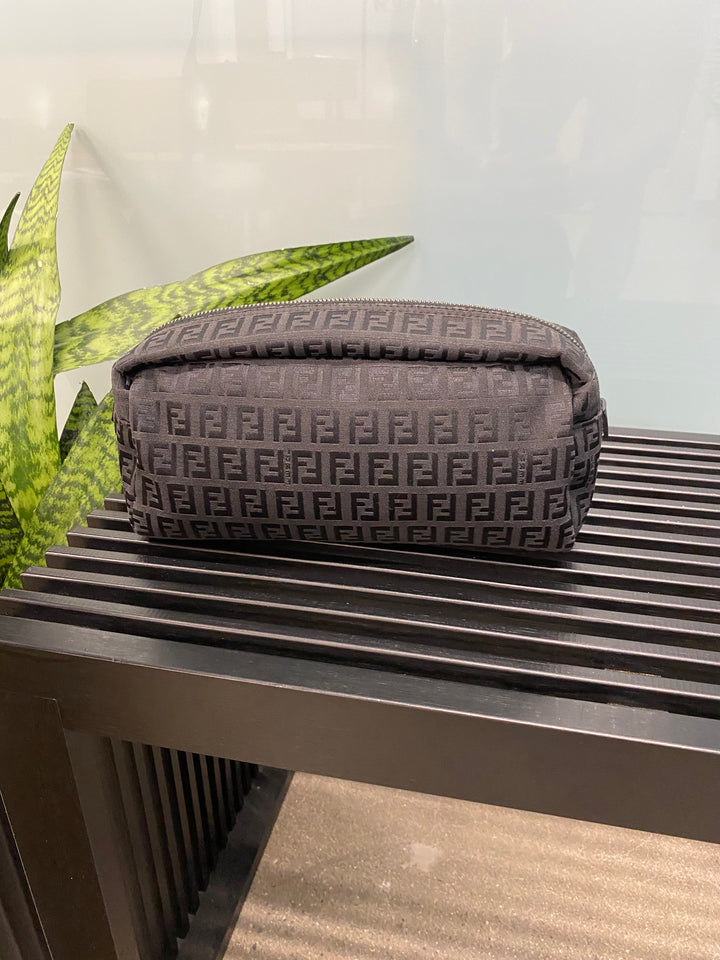 Fendi Black Zucchino Canvas Toiletry Pouch (3242)