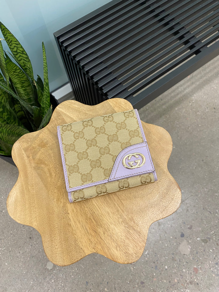Gucci GG Canvas and Lavender Compact Wallet (5012)
