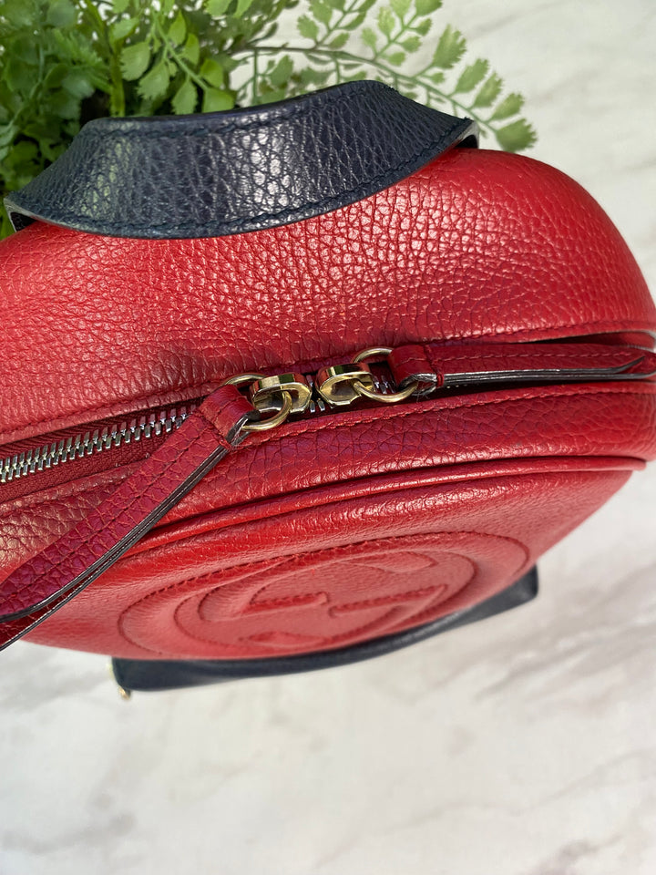 Gucci Red Pebbled Leather Soho Chain Backpack (0969)