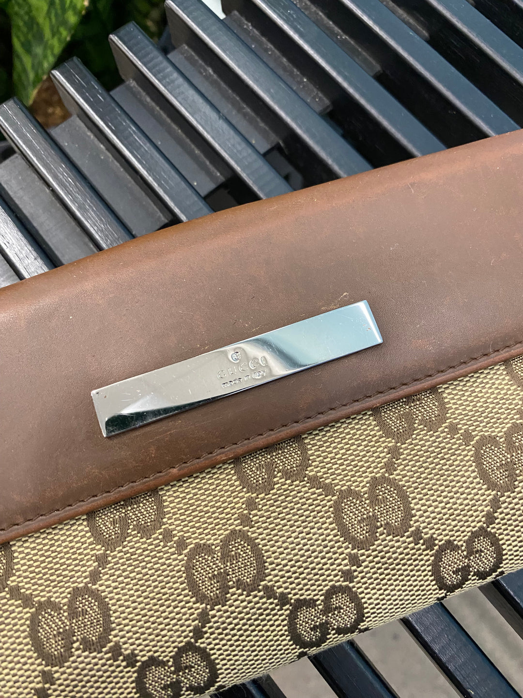 Gucci GG Canvas and Brown Leather Long Wallet (8365)
