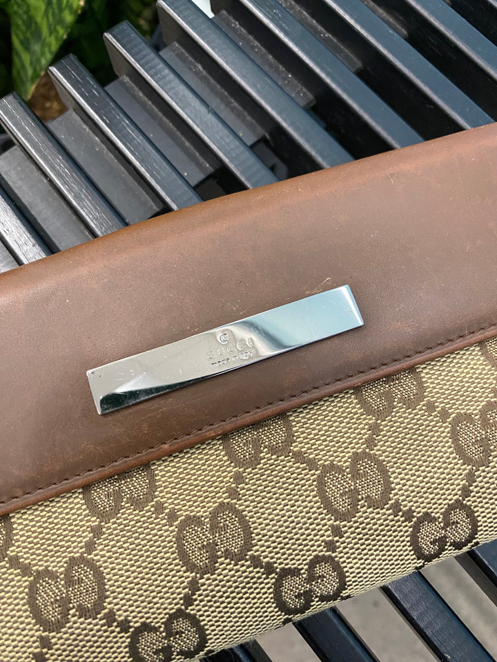 Gucci GG Canvas and Brown Leather Long Wallet (8365)