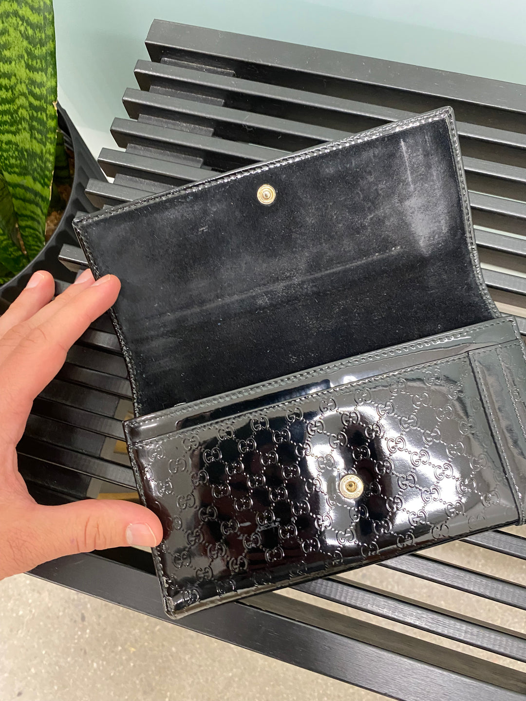 Gucci Black Patent Micro Guccissima Long Wallet (3027)