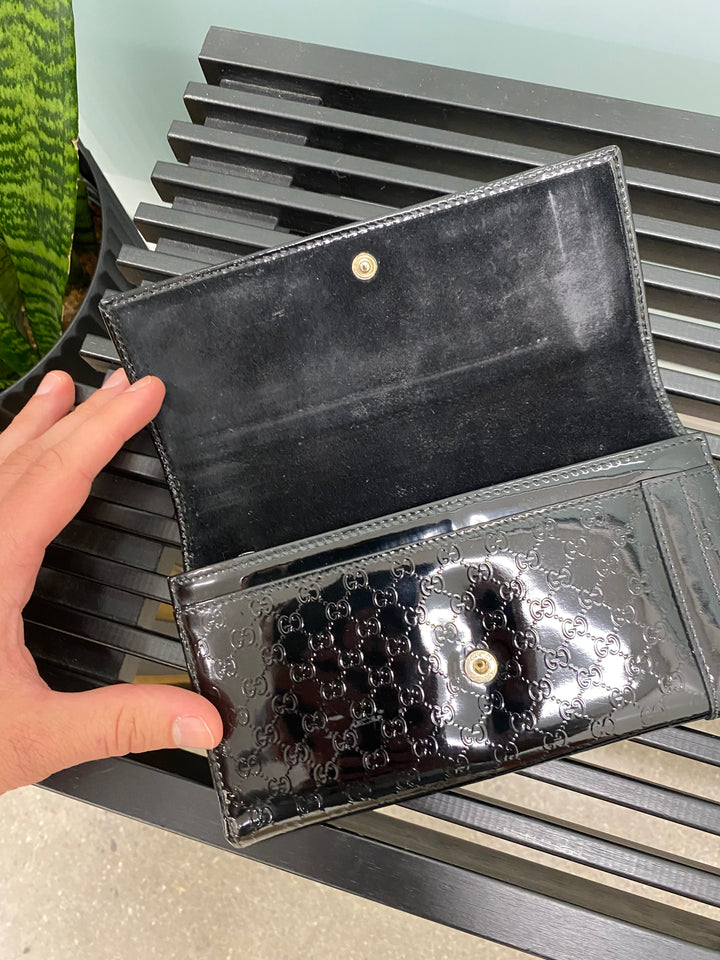 Gucci Black Patent Micro Guccissima Long Wallet (3027)