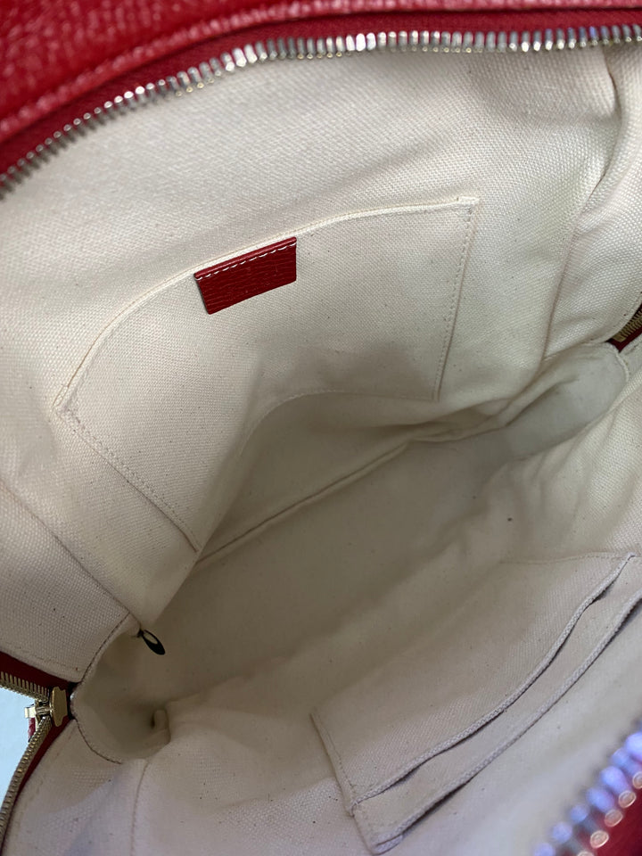 Gucci Red Pebbled Leather Soho Chain Backpack (0969)