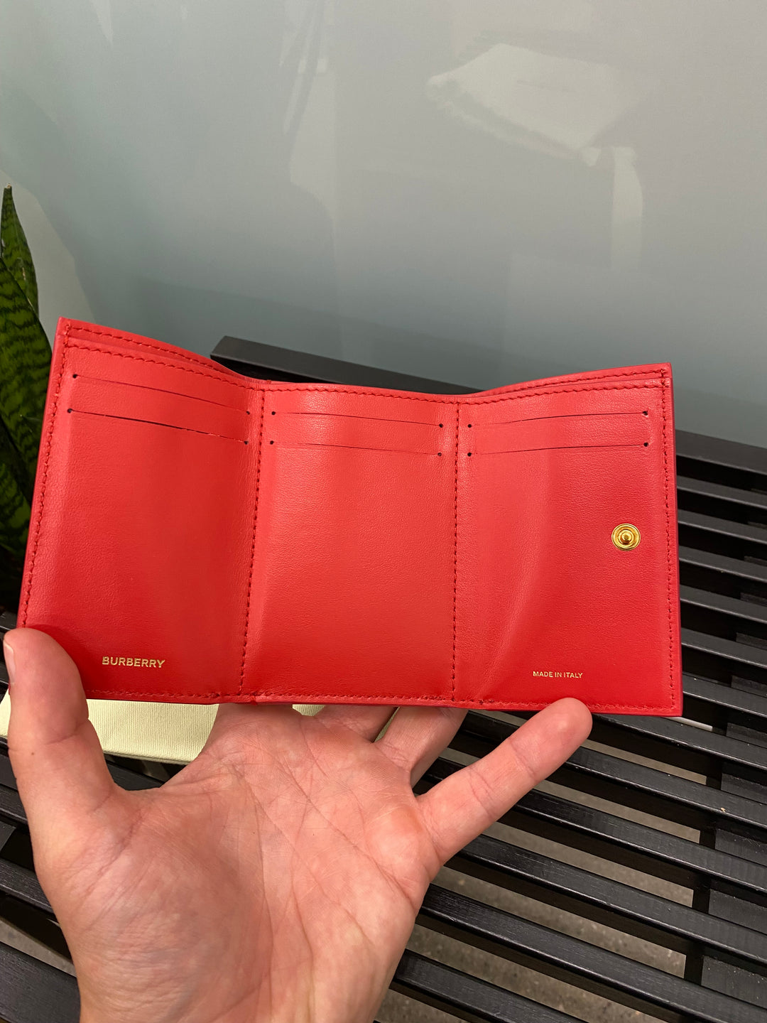 Burberry Red Grained Leather Compact Wallet (9113)