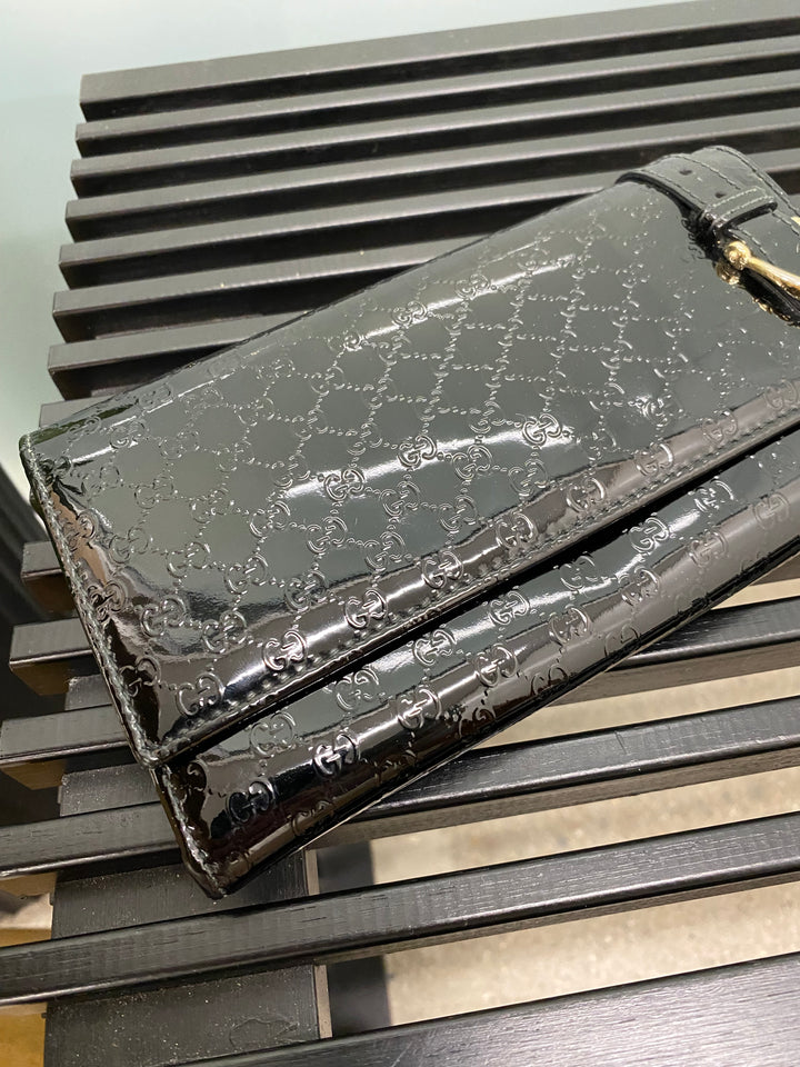 Gucci Black Patent Micro Guccissima Long Wallet (3027)