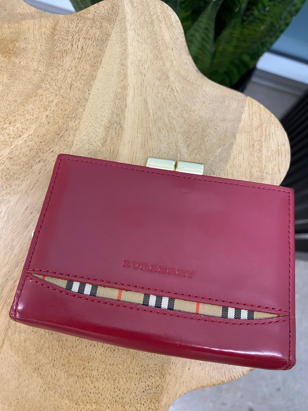 Burberry Red Leather and Novacheck Coin Case (7502)