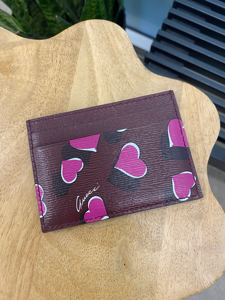 Gucci Burgundy Leather Heartbeat Print Cardholder (4029)
