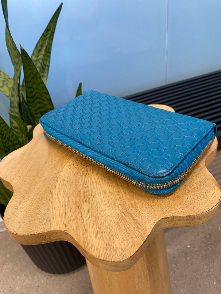 Gucci Turquoise Guccissima Zippy Wallet (8370)
