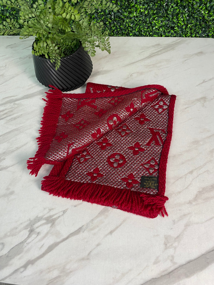 Louis Vuitton Red Logomania Wool Scarf (2738)