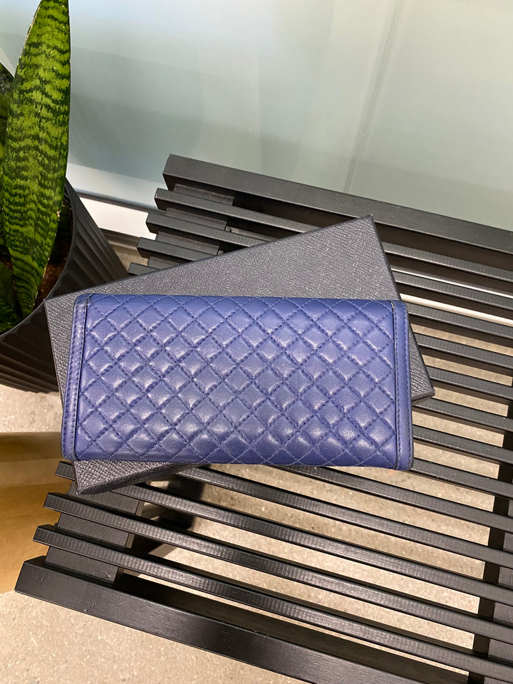 Prada Navy Quilted Leather Long Wallet (9531)