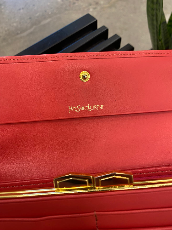 Saint Laurent Vintage YSL Red Leather Long Wallet (486)