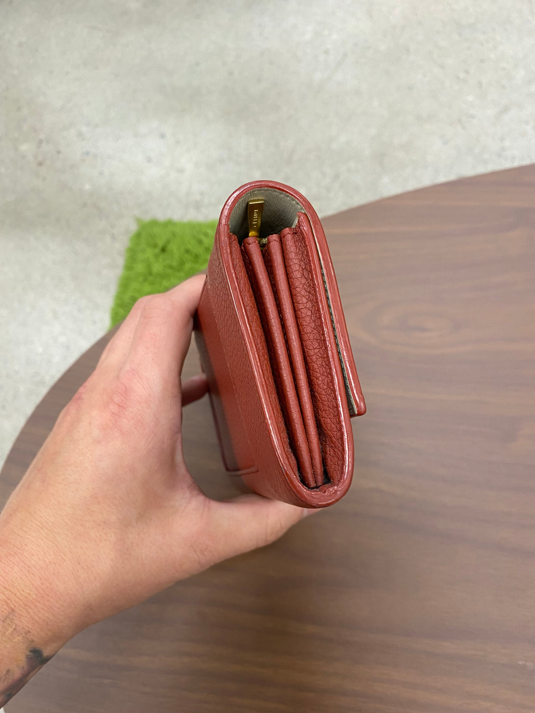 Celine Red Leather Double Snap Long Wallet (5962)