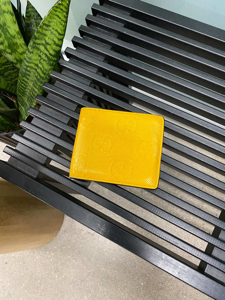 Gucci Yellow Perforated Leather Billfold Wallet (3818)