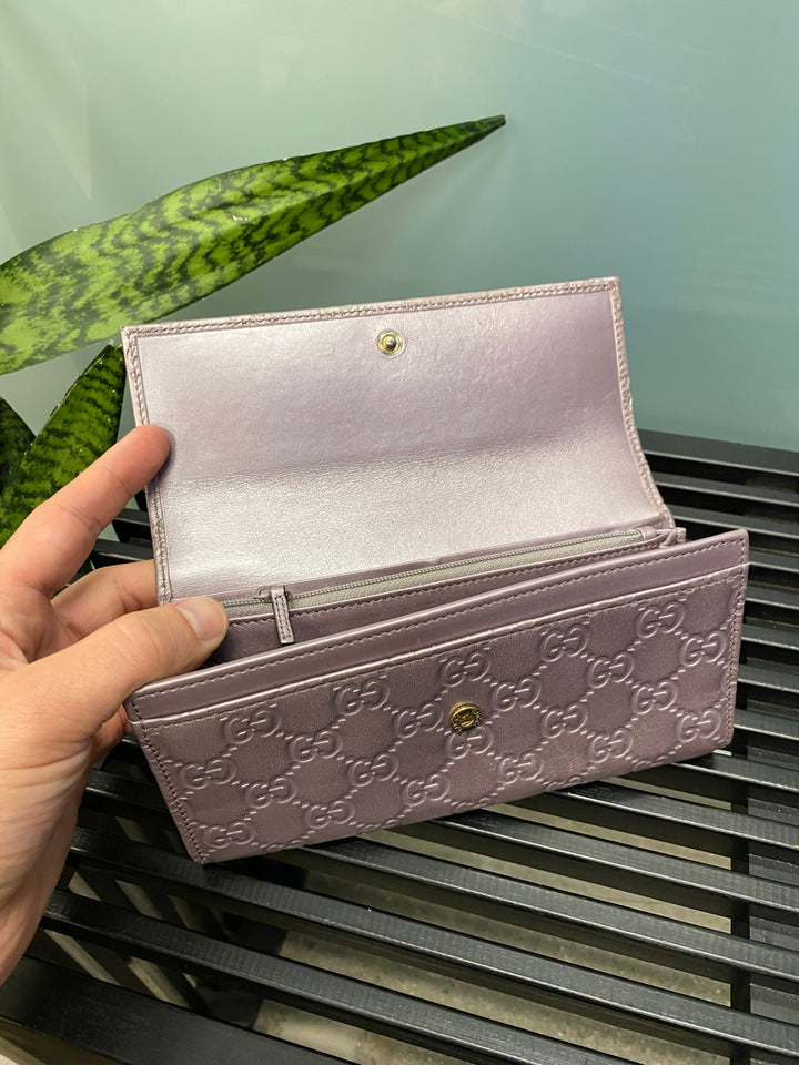 Gucci Metallic Lavender Guccissima Heart Long Wallet (3033)