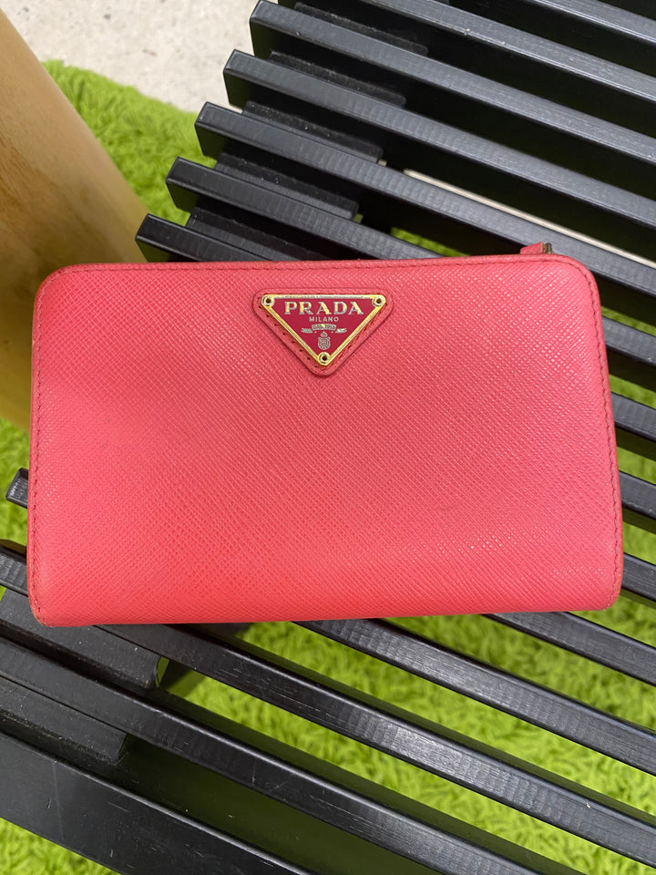 Prada Pink Saffiano Compact Wallet (8521)