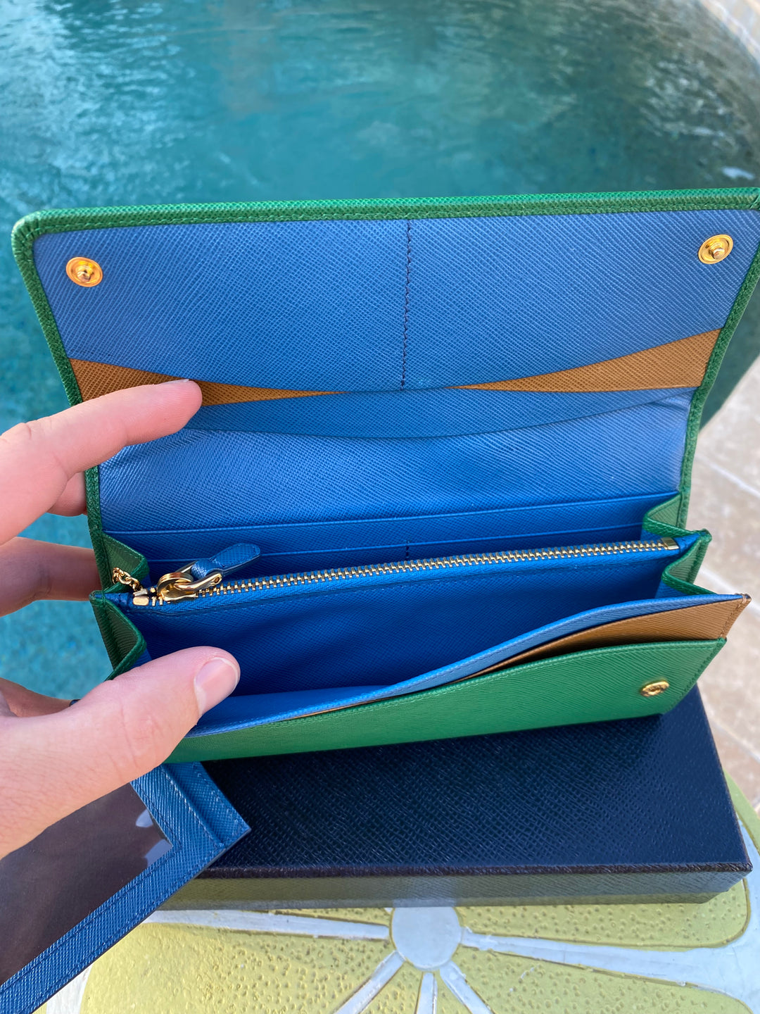 Prada Green Saffiano Long Wallet (5372)