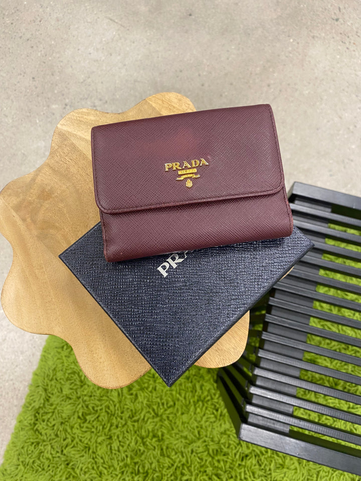 Prada Plum Saffiano Compact Wallet (3956)