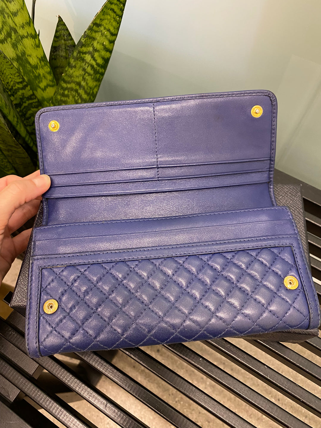 Prada Navy Quilted Leather Long Wallet (9531)