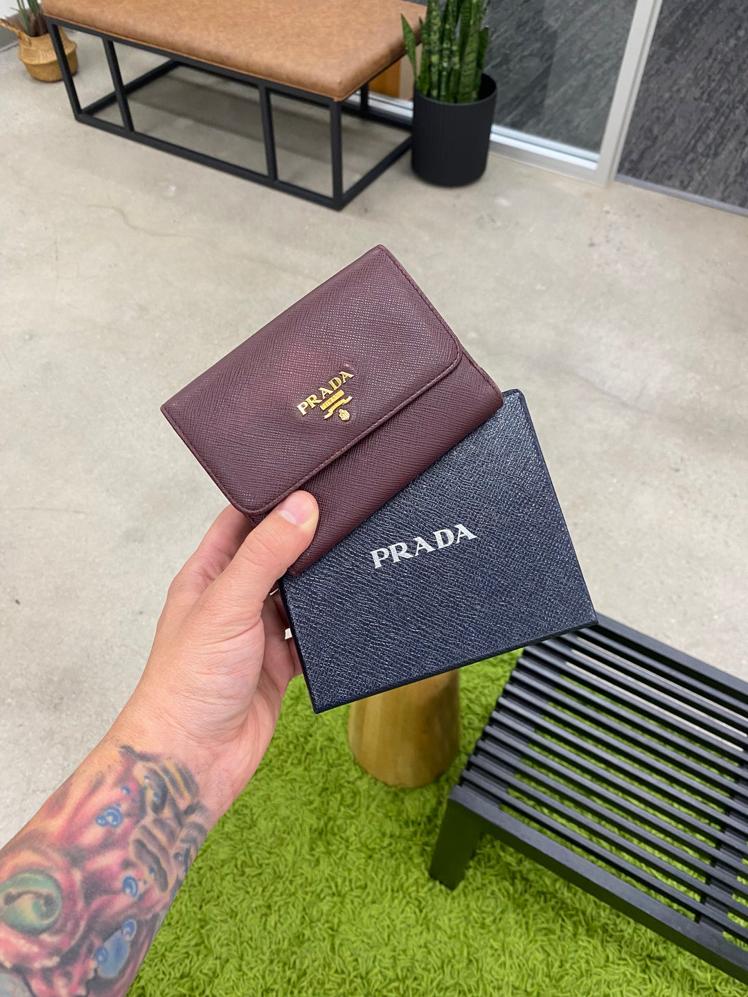 Prada Plum Saffiano Compact Wallet (3956)