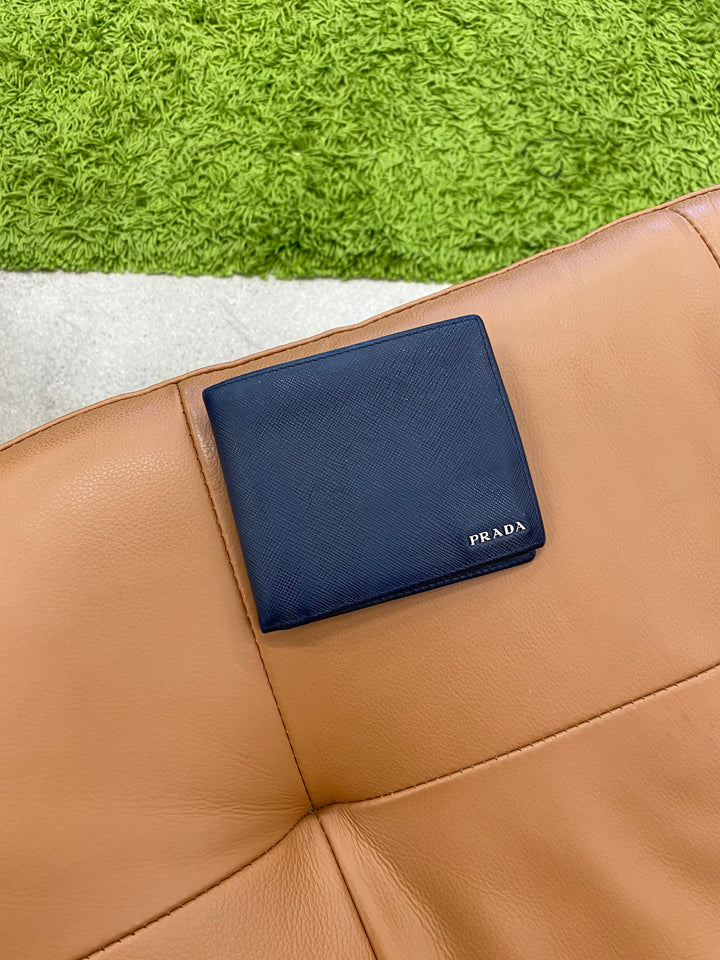 Prada Navy Saffiano Billfold Wallet (9457)