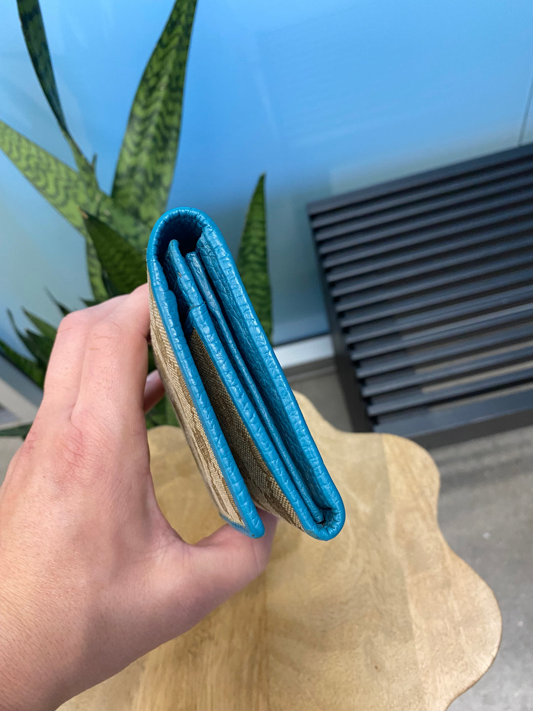 Gucci GG Canvas and Turquoise Long Wallet (5288)