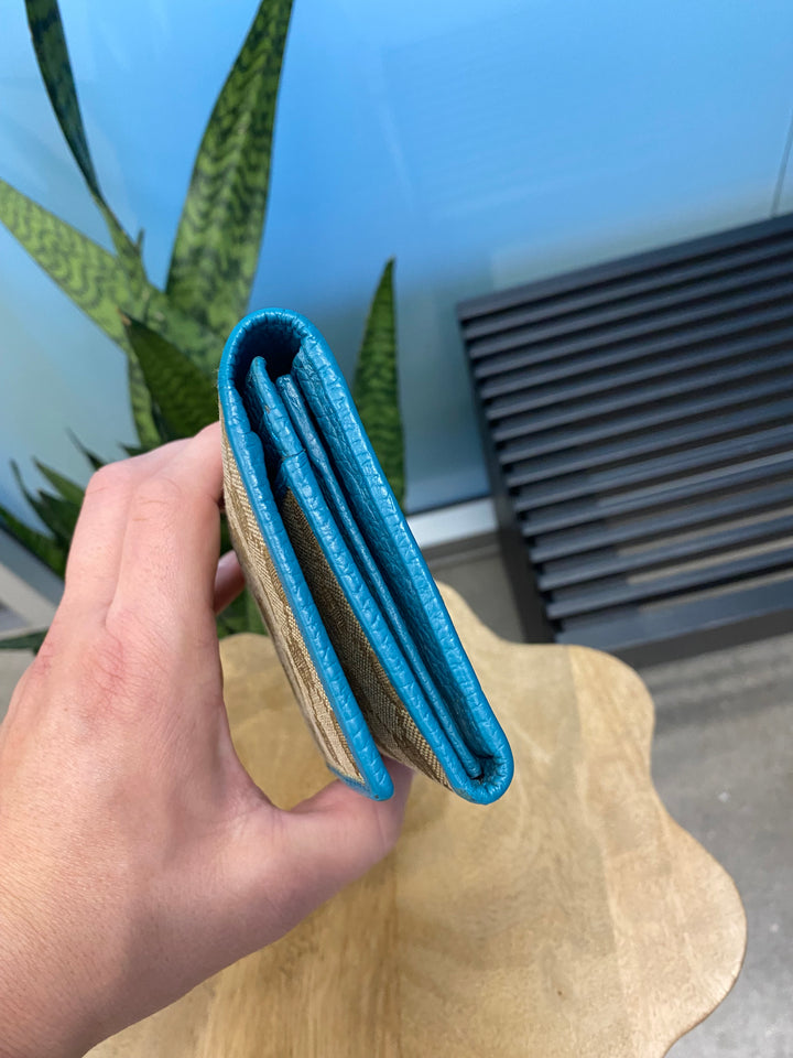 Gucci GG Canvas and Turquoise Long Wallet (5288)