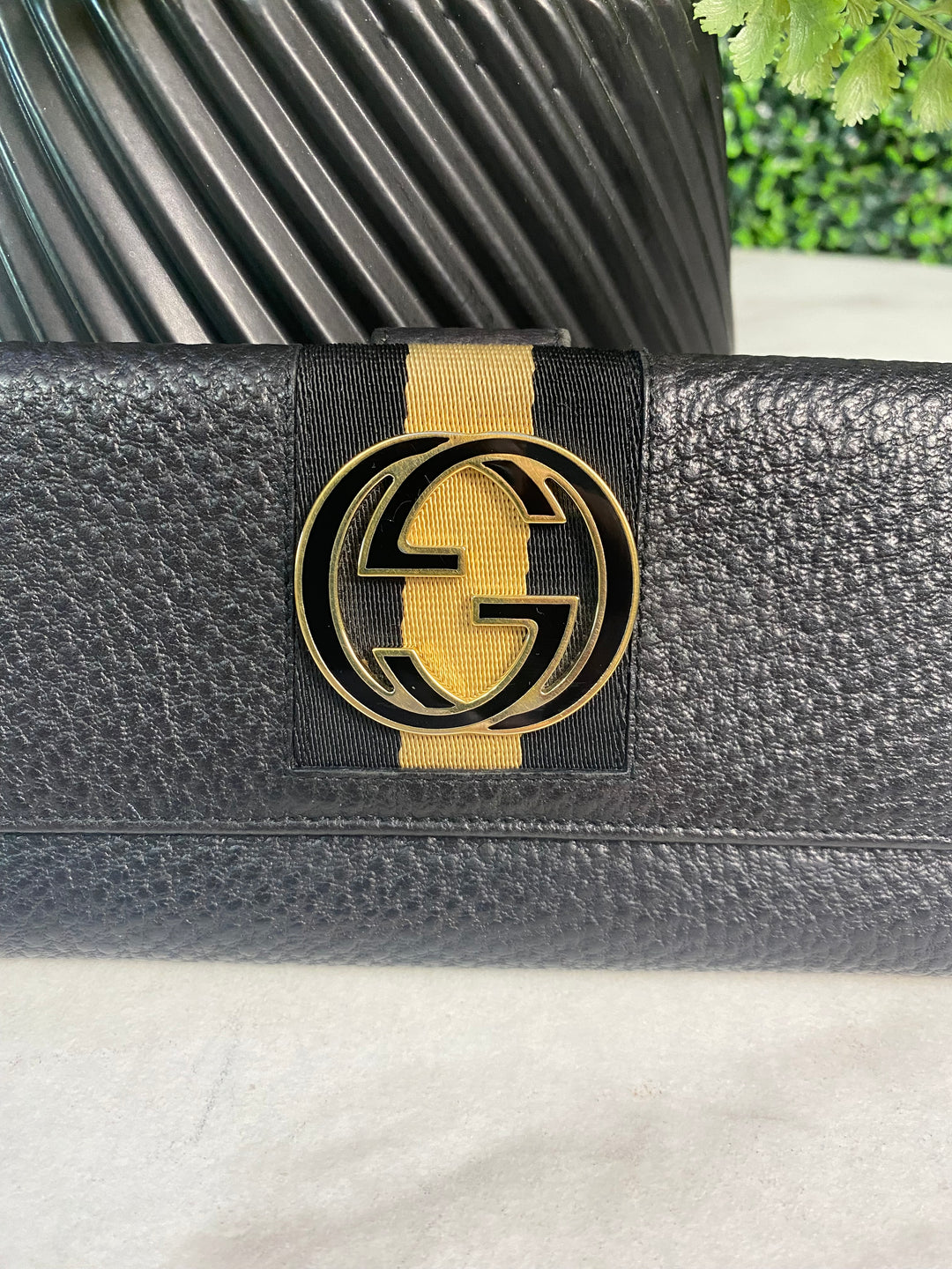 Gucci Black Leather Interlocking GG Long Wallet (8788)