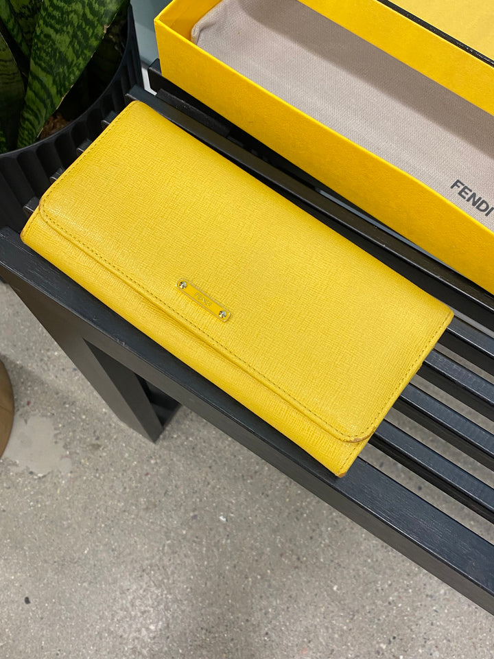 Fendi Yellow Leather Long Wallet (3586)