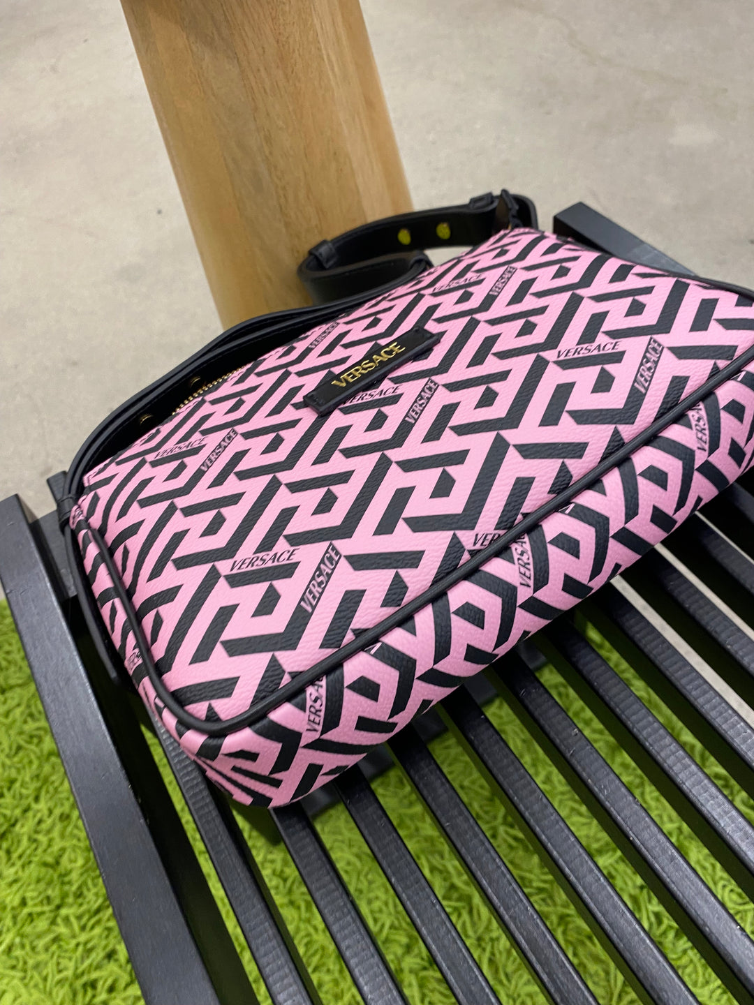 Versace Pink and Black La Greca Shoulder Bag (0731)
