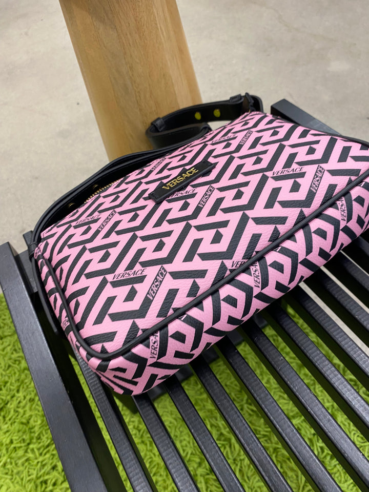 Versace Pink and Black La Greca Shoulder Bag (0731)