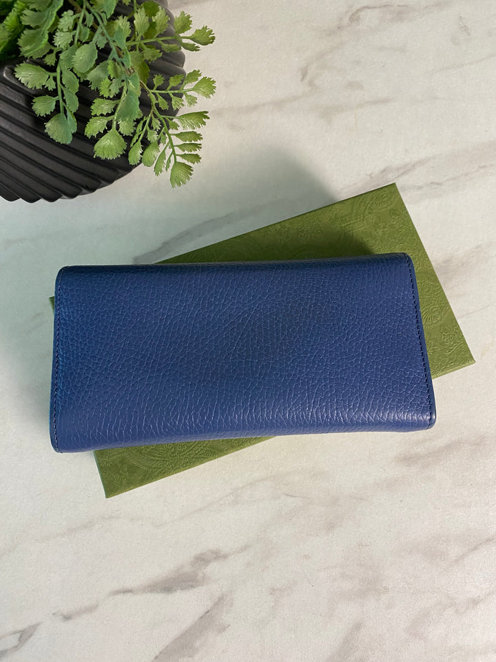 Gucci Light Blue Pebbled Leather Interlocking GG Long Wallet (9726)