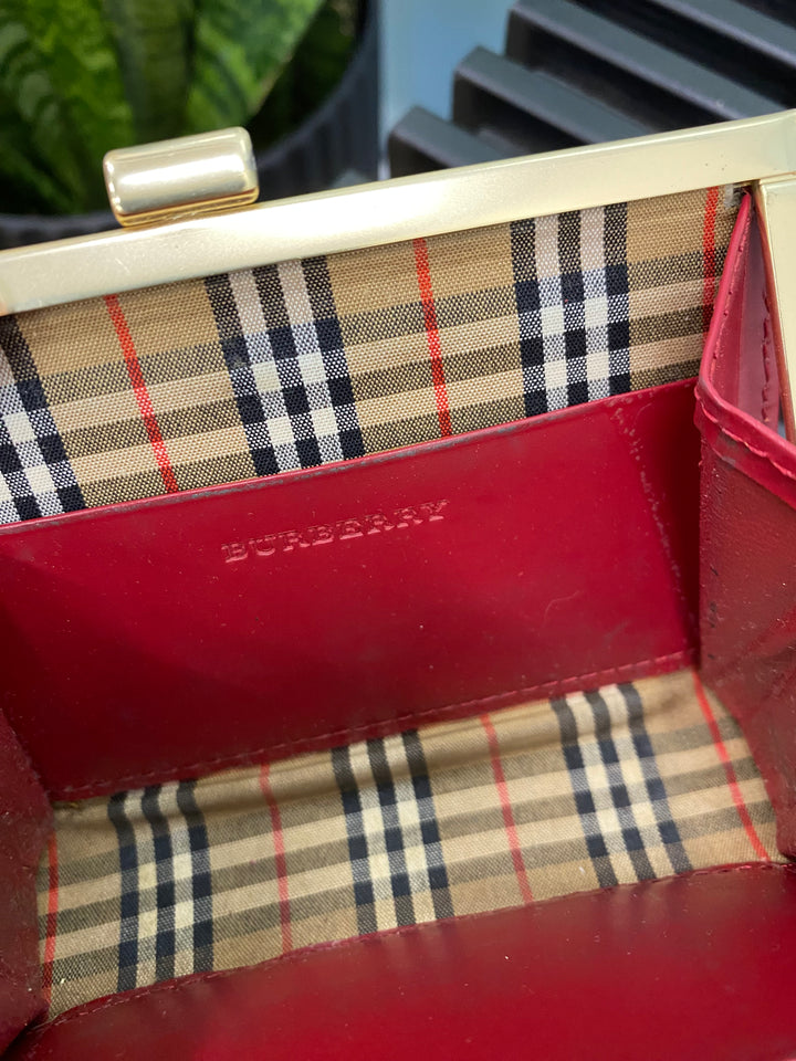 Burberry Red Leather and Novacheck Coin Case (7502)