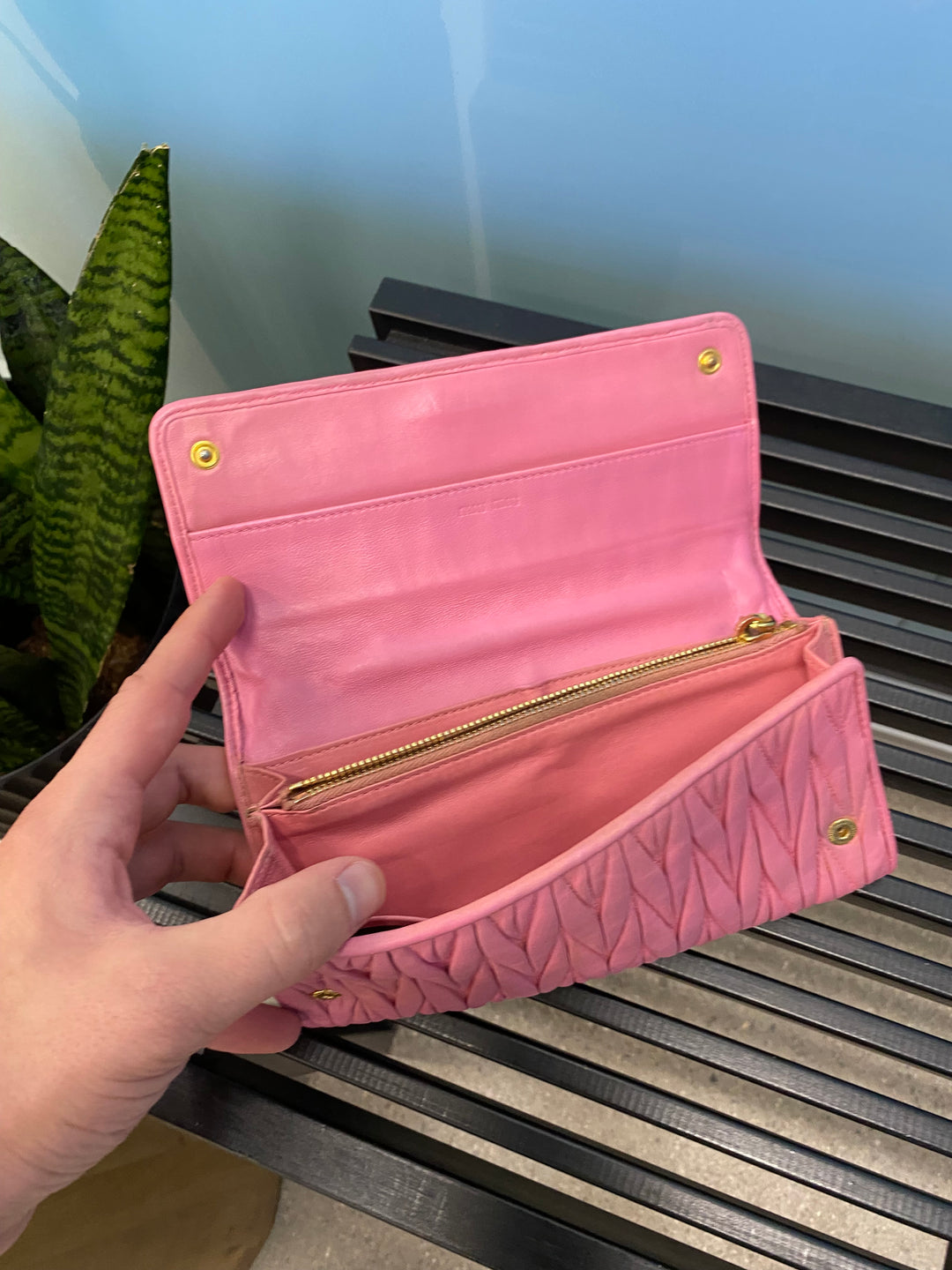 Miu Miu Pink Quilted Leather Long Wallet (6599)