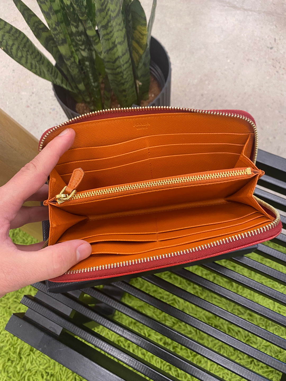 Prada Red and Orange Saffiano Zippy Wallet (8866)
