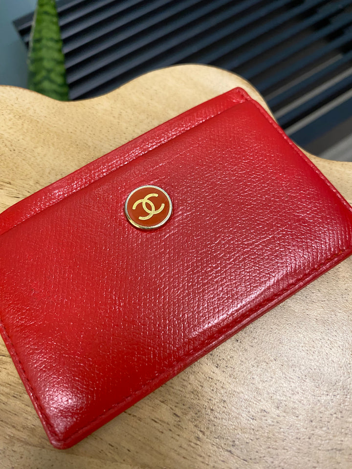 Chanel Red Leather CC Button Card Holder (2003)