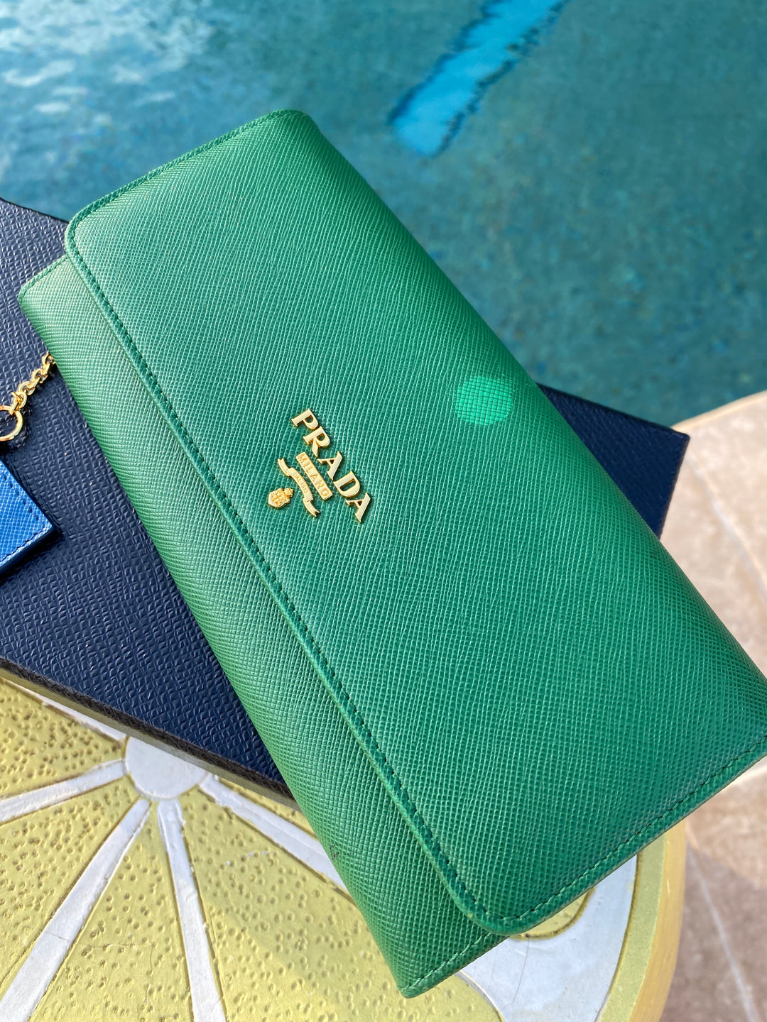 Prada Green Saffiano Long Wallet (5372)
