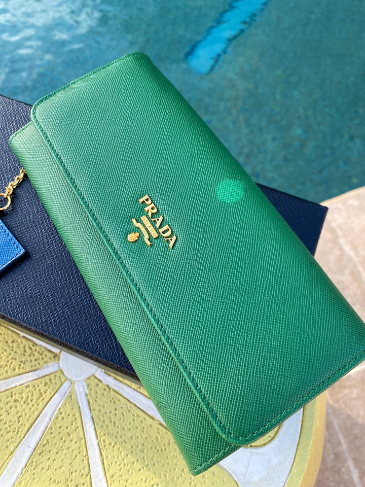 Prada Green Saffiano Long Wallet (5372)