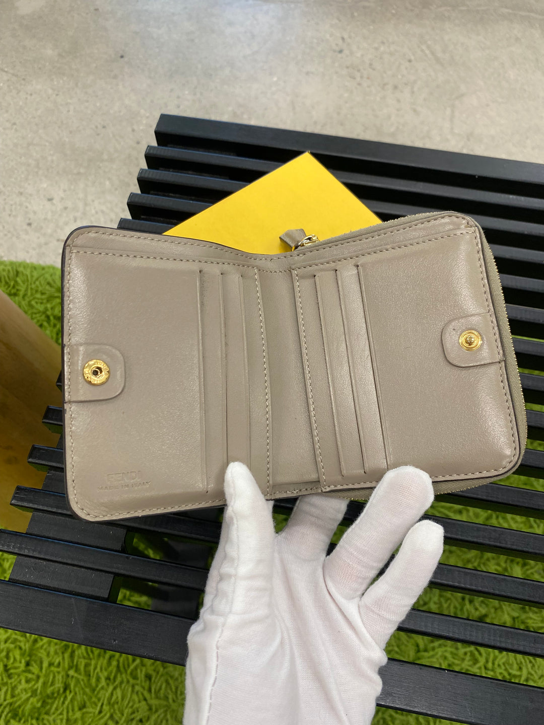 Fendi Taupe Leather Compact Wallet (5898)