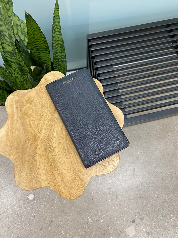 Saint Laurent YSL Black Grain de Poudre Long Bifold Wallet (5637)