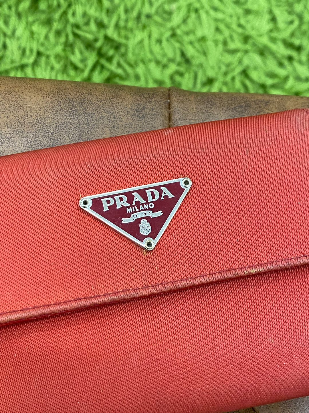 Prada Red Nylon Compact Trifold Wallet (8212)