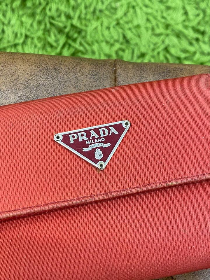 Prada Red Nylon Compact Trifold Wallet (8212)