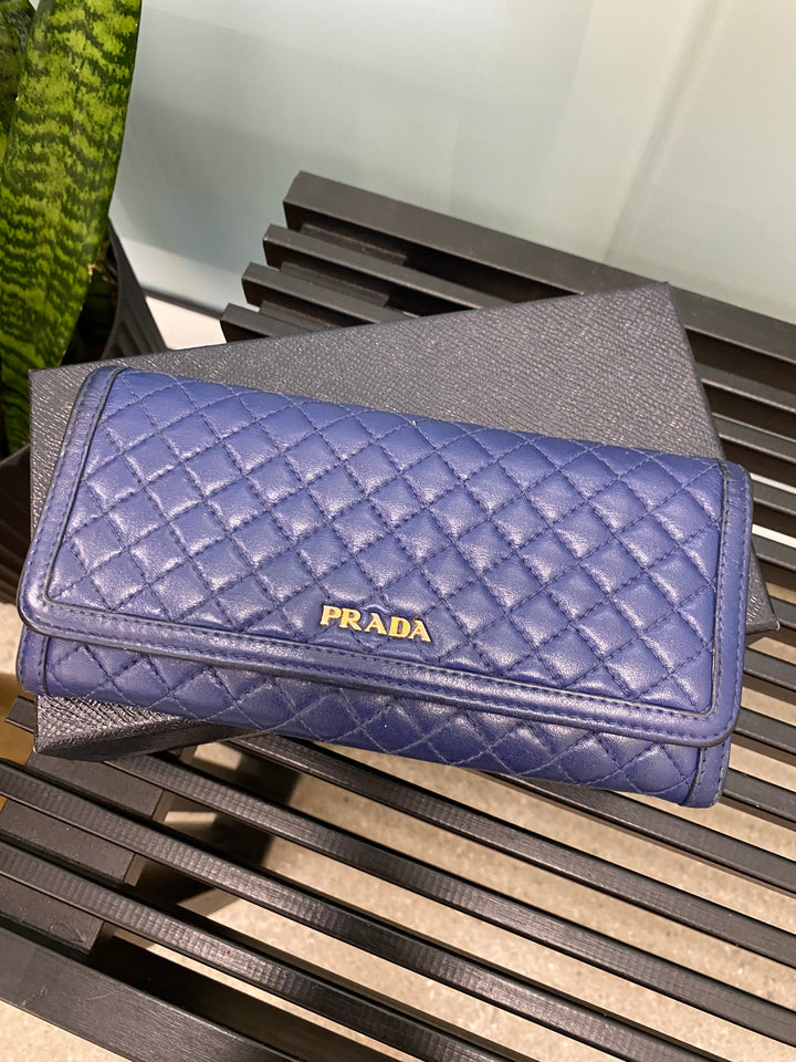 Prada Navy Quilted Leather Long Wallet (9531)